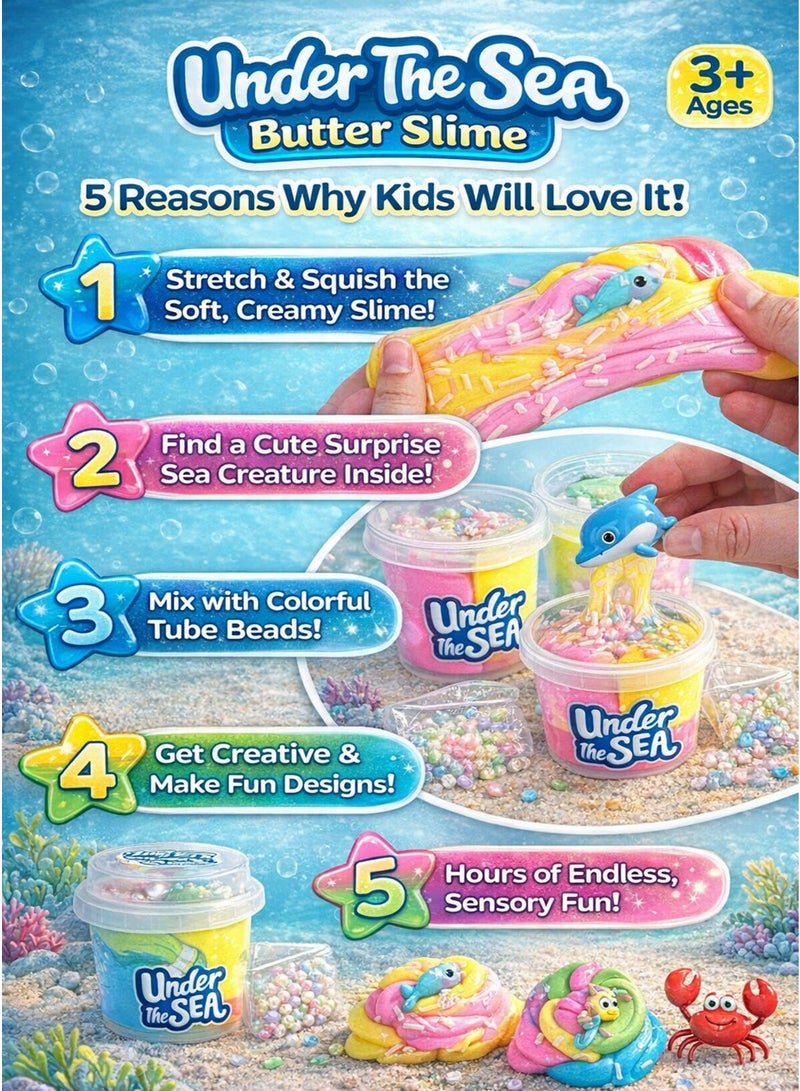 Greateam Under The Sea Butter Slime Set of 12 (40-44G Each Pot) 2-Color Soft Stretchy Slime with Marine Animal Figure & Tube Beads Sensory Toy for Kids 3+ Years EN71 Certified Safe Non-Toxic Slime Ocean Theme Party Favors, Return Gifts, Boys & Girls Creative Play Toy Children Educational Learning Toy Best Gift for Ramadan - Image 3